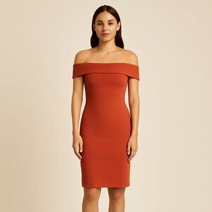 Dress the Population Terracotta Cowl Neck Midi Dress – Size Medium
